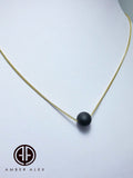 Black Amber Round Bead Necklace 14K Gold Plated