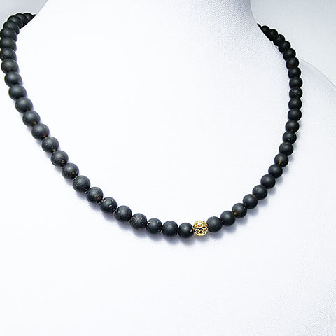 Black Amber Round Beads Necklace