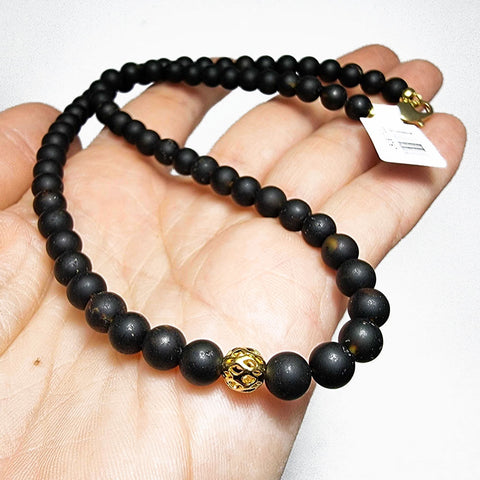 Black Amber Round Beads Necklace