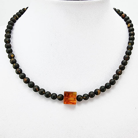 Black Amber Round Beads Necklace