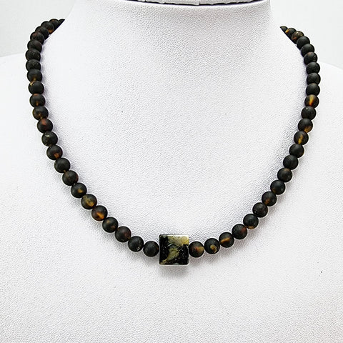 Black Amber Round Beads Necklace