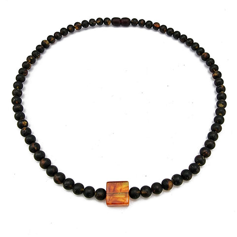 Black Amber Round Beads Necklace