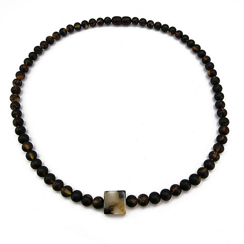 Black Amber Round Beads Necklace