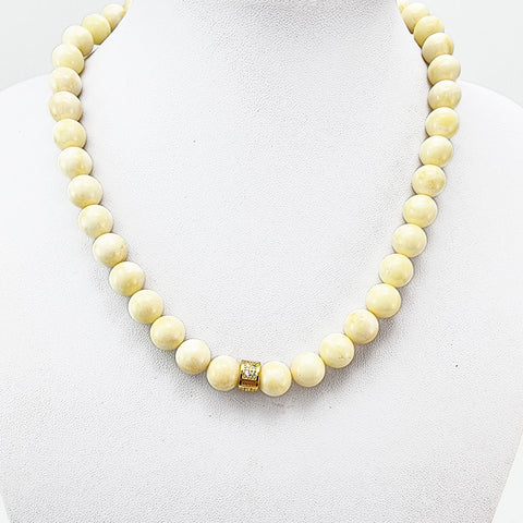 White Amber Round Beads Necklace