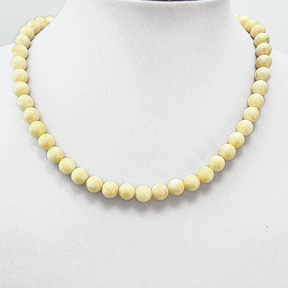 White Amber Round Beads Necklace