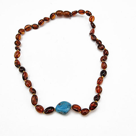 "KIDDO" Dark Cognac Amber Small Nugget Baby Necklace