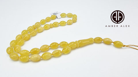 Yellow With White Amber Olive Shape 7 mm Islamic Prayer Beads