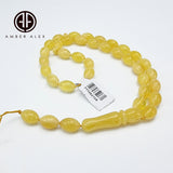 Yellow With White Amber Olive Shape 7 mm Islamic Prayer Beads