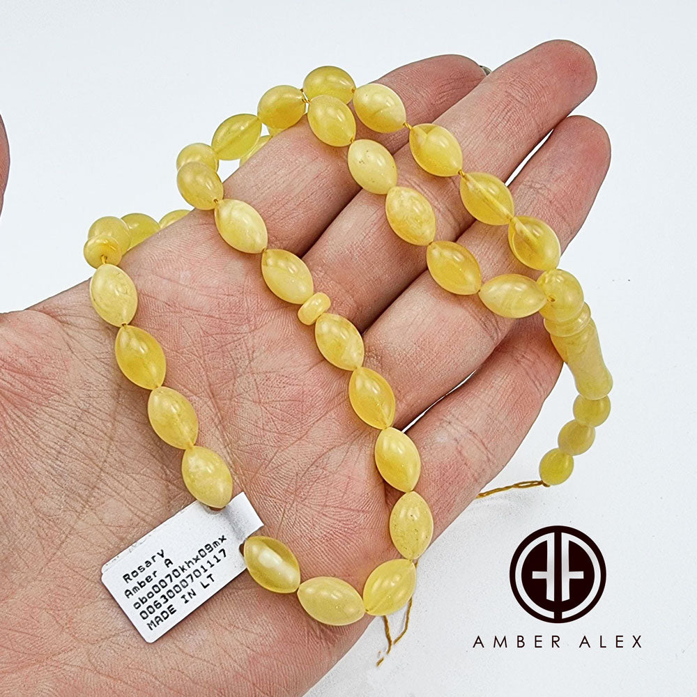 Yellow With White Amber Olive Shape 7 mm Islamic Prayer Beads