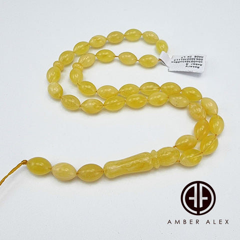 Yellow With White Amber Olive Shape 7 mm Islamic Prayer Beads