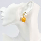 Antique Amber Twisted Olive Dangle Earrings 14k Gold Plated