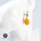 Antique Amber Twisted Olive Dangle Earrings 14k Gold Plated