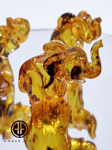 Cognac Amber Carved Elephant Figurine