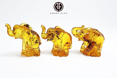 Cognac Amber Carved Elephant Figurine