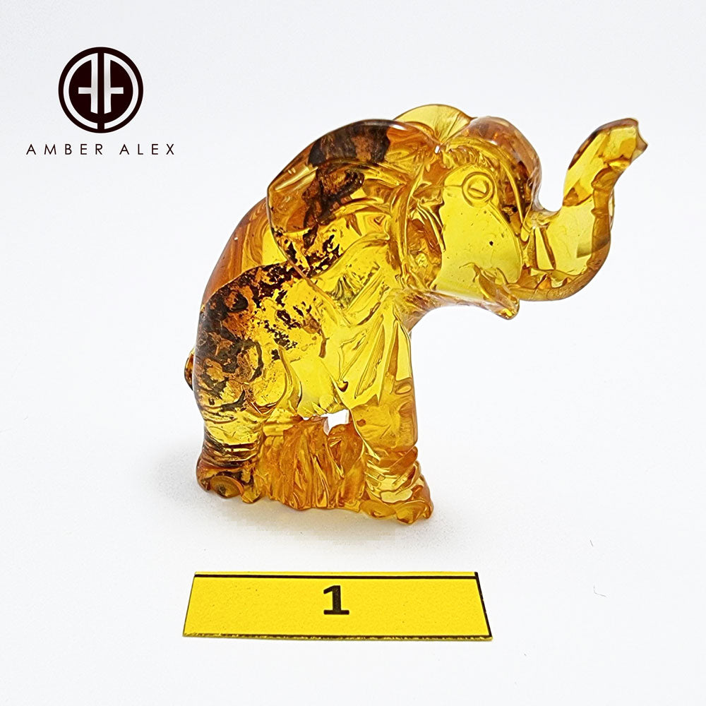 Cognac Amber Carved Elephant Figurine