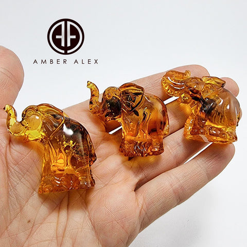 Cognac Amber Carved Elephant Figurine