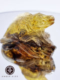 Fossil Amber Carved Lizard Figurine