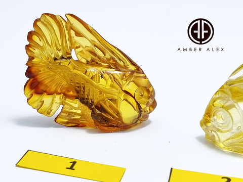 Fossil Amber Carved Fish Figurine