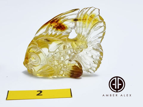 Fossil Amber Carved Fish Figurine