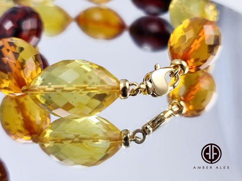 Multi - Color Amber Faceted Olive Beads Necklace