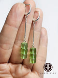 Green Amber Tablets Beads Earrings Sterling Silver