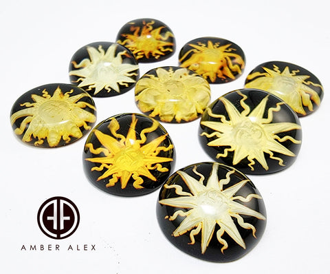 Cherry Amber Engraved Sun Round Shape Cabochons