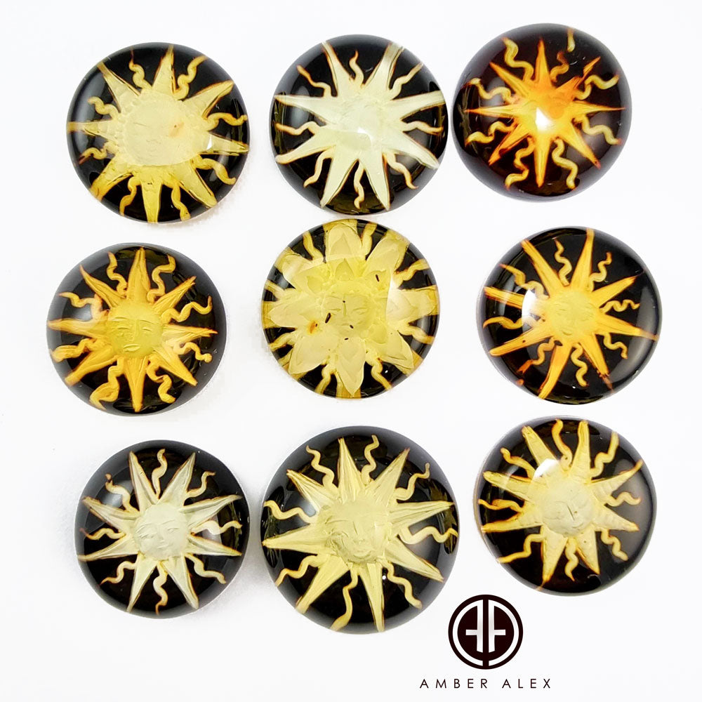 Cherry Amber Engraved Sun Round Shape Cabochons