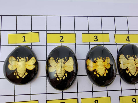 Cherry Amber Engraved Bee Oval Shape Cabochons