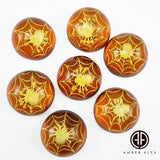 Cognac Amber Engraved Spider With Spiderweb Round Shape Cabochon