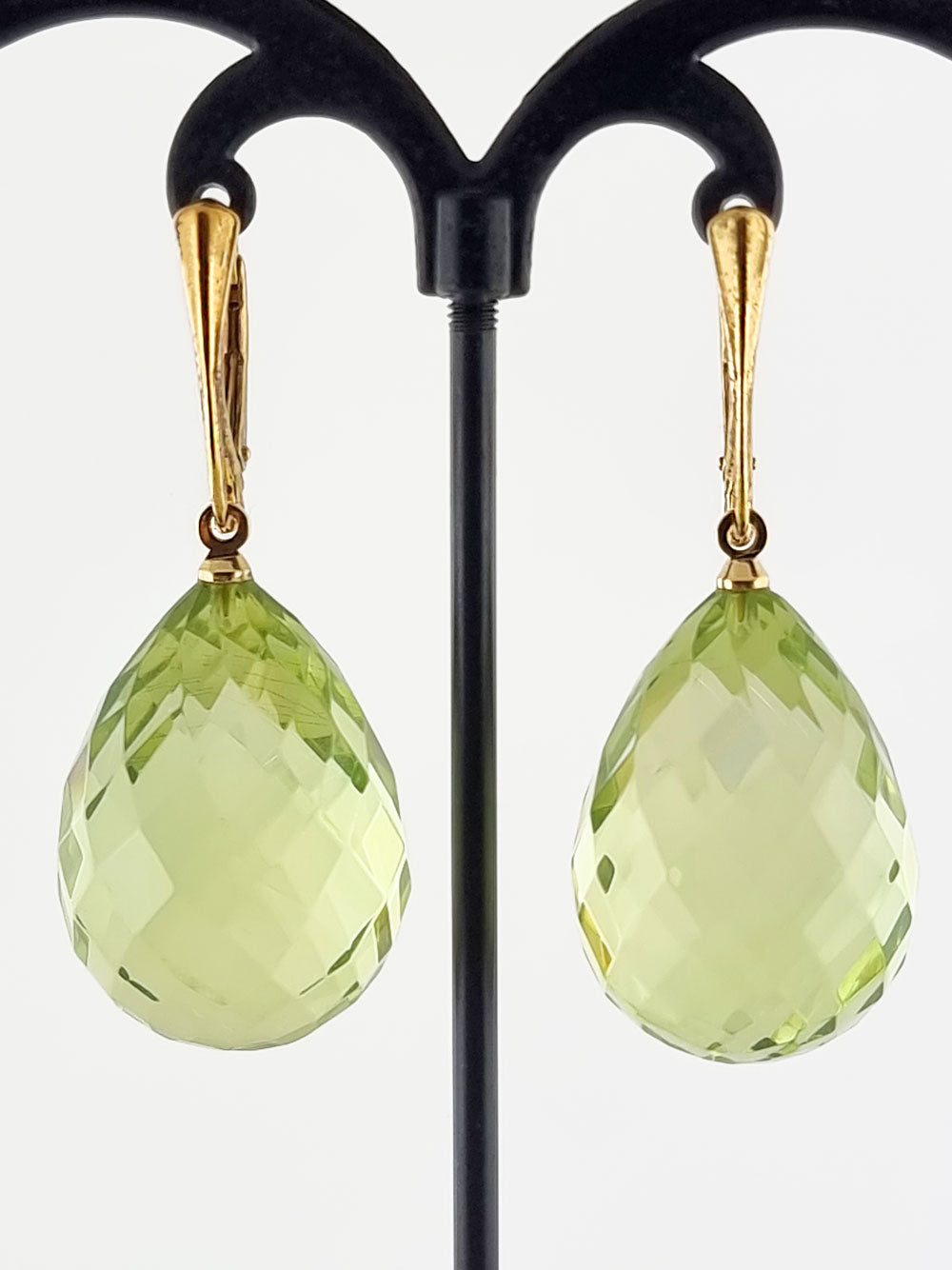 Faceted Green Amber Drop Dangle Earrings 14k Gold Plated