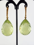 Faceted Green Amber Drop Dangle Earrings 14k Gold Plated