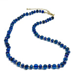 Blue Amber & Pearls Baroque Beads Necklace 14k Gold Plated