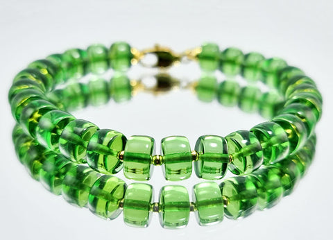 Green Amber Tablets Beads Bracelet 14k Gold Plated