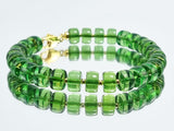 Green Amber Tablets Beads Bracelet 14k Gold Plated