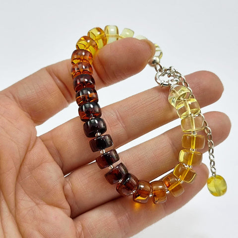 Gradient Color Amber Tablets Beads Bracelet Sterling Silver