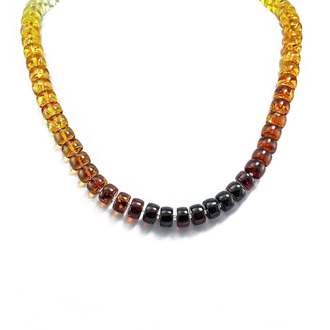 Gradient Amber Tablet Beads Necklace Sterling Silver