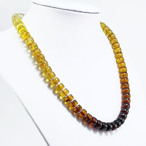 Gradient Amber Tablet Beads Necklace Sterling Silver