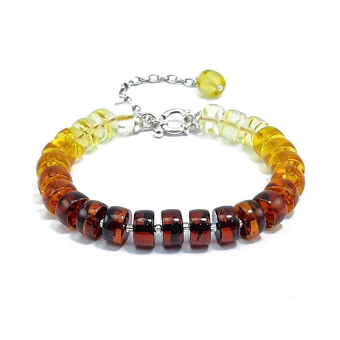 Gradient Color Amber Tablets Beads Bracelet Sterling Silver