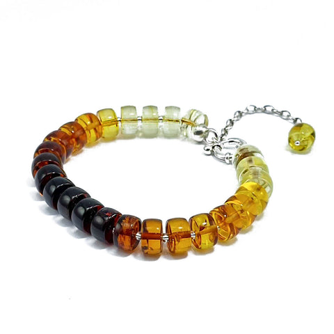 Gradient Color Amber Tablets Beads Bracelet Sterling Silver