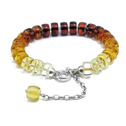 Gradient Color Amber Tablets Beads Bracelet Sterling Silver