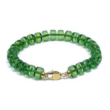 Green Amber Tablets Beads Bracelet 14k Gold Plated
