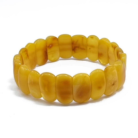 Milky & Antique Amber Oval Beads Stretch Bracelet