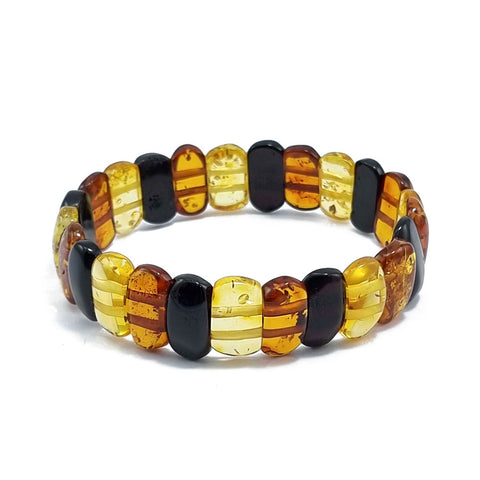 Multi-Color Amber Oval Beads Stretch Bracelet