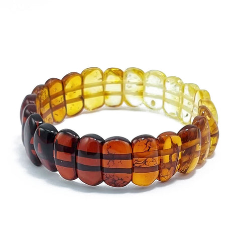 Multi-Color Amber Oval Beads Stretch Bracelet