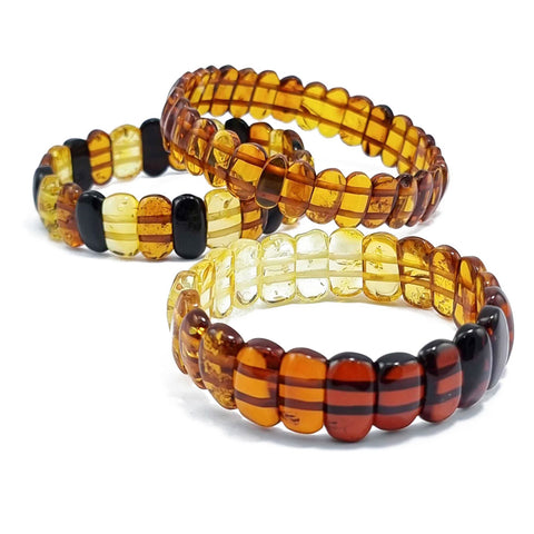 Multi-Color Amber Oval Beads Stretch Bracelet