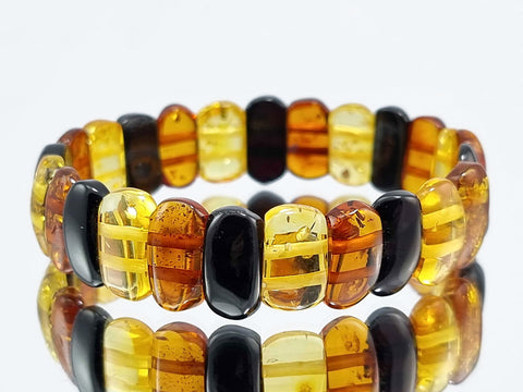 Multi-Color Amber Oval Beads Stretch Bracelet