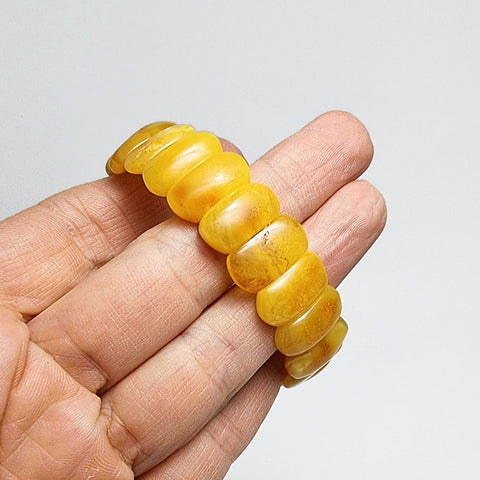 Milky & Antique Amber Oval Beads Stretch Bracelet