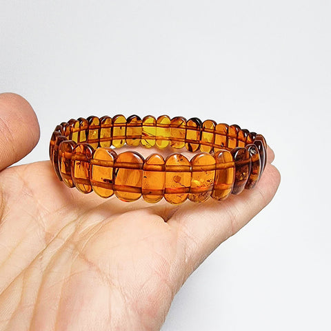 Multi-Color Amber Oval Beads Stretch Bracelet