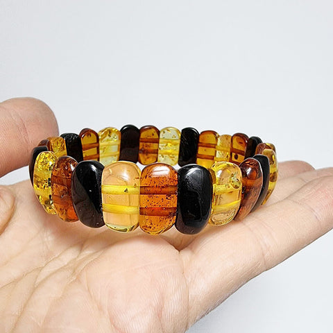 Multi-Color Amber Oval Beads Stretch Bracelet