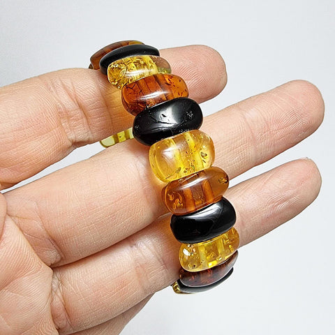 Multi-Color Amber Oval Beads Stretch Bracelet